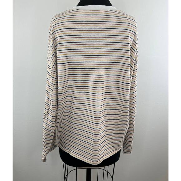 PERSONS Cherish Multicolor Stripe Drop Shoulder Long Sleeve Crew Sweater Medium - Picture 5 of 7